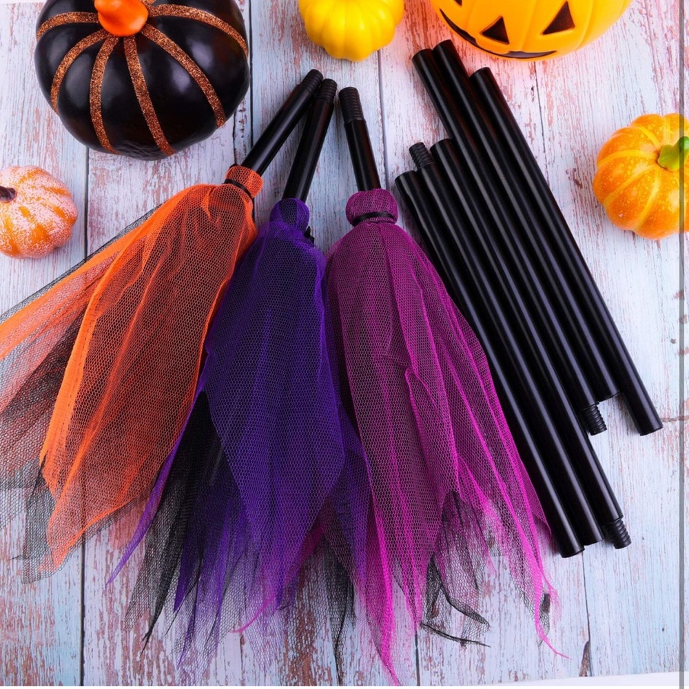 Three 3 Pack Halloween Witch Broom Plastic Props